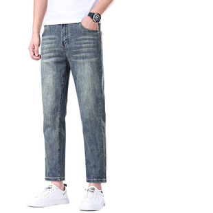 Hong Kong High-end 9-point Jeans Men's 2025 New Spring and Summer Elastic Loose Straight 160cm Small Trendy
