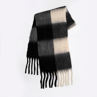 Large Plaid color matching cashmere scarf winter simple chessboard plaid two-color plaid couple warm scarf long shawl
