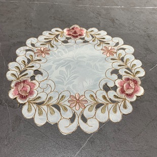 Wholesale European-style pastoral embroidered placemat polyester fabric decorative round table mat cross-border hot selling embroidery coaster