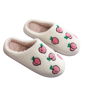 Cross Border Ins Fruit Printed Pattern Pink Peach Cotton Slippers Women Indoor Cute Couple Wool Slippers in stock Batch