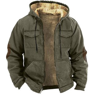 Cross-border fleece-lined Thickened Ethnic Style Double Pocket Double-layer Interior Thick Fleece Cotton-padded Jacket Zipper Patch Bag Warm Cotton-padded Jacket