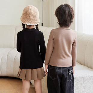 Autumn and Winter Parent-Child Sanding Middle Collar Base Shirt Large Boys and Girls Simple Solid Color Inner Warm Long Sleeve Top T-shirt