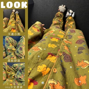 Pajamas Women's Spring and Autumn Ins Korean Style Sweet Lace Doll Collar Plaid Long Sleeve Trousers Home Clothes suit Student