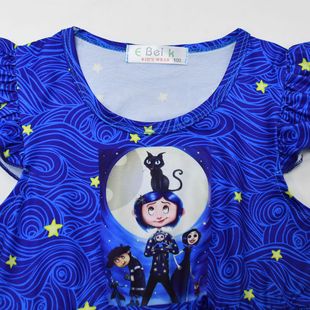 2024 Daily dress Ghost Mother Printing Middle and Big Children Casual Flying Sleeve dress 88297