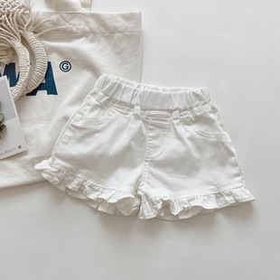 Girls Denim shorts 2024 summer new wooden ear hot pants baby children's pants children's clothing wholesale 52997