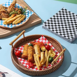 American Baking Paper Plaid Oil Paper Disposable Plate Paper Hamburger Fries Sanmin Zhi Food Oil-proof Paper Oil-absorbing Paper