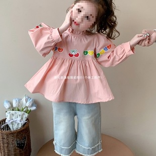 Girls Cherry Love Baby Doll Shirt Spring 2025 New Fashionable Baby Girl Spring and Autumn Cute Top Trendy