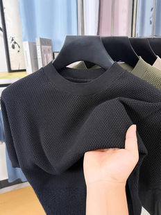 Pineapple Pattern Knitted Short-sleeved Pure Cotton T-shirt Men's Summer Thin Round Neck Half-sleeved Casual Solid Color All-match Base Shirt