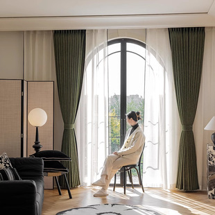 New French Retro Antique Black Edge High-end Yarn-dyed Cotton Linen Chenille Shading Curtain Finished Bedroom Living Room