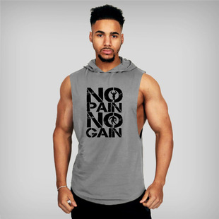 Fitness vest men's hooded clothes rolled iron waistcoat I-character training clothes sports loose sleeveless shirt