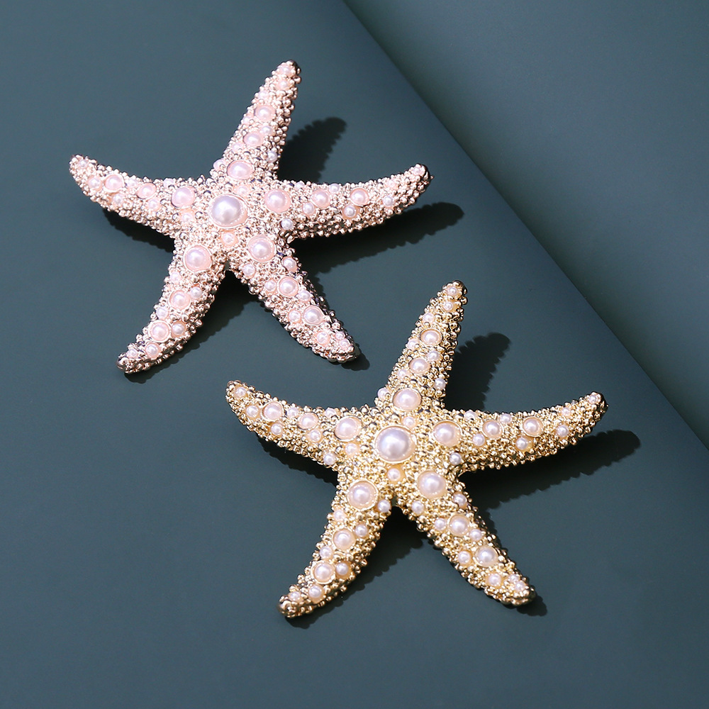 New Seaside Resort Style Inlaid Pearl Starfish Brooch, High-End Elegant, Fashionable Design, Stereo Corsage Brooch