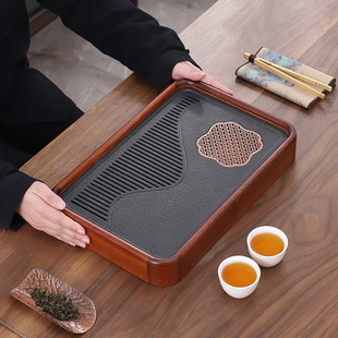 Ujin Stone Porcelain Tea Tray Solid Wood Tea Tray Home Kung Fu Tea Set Tea Table with Drainage Water Storage Single Tray Tea Tray Wholesale