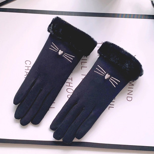 Gloves Winter ins Cute Korean Style Cold-proof Warm Fleece-lined Touch Screen Cycling Driving Cotton Gloves for Female Students