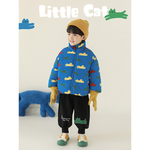 Wulibu One Pair 11 Boys 2025 New Cartoon Cat Cotton Clothes Winter Fashion Warm Vest Children's Jacket