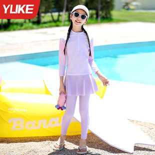 Children's Swimwear Girls' Split Long Sleeve 2024 New Style Middle and Large Children's Swimwear Girls' Professional Training Hot Spring Swimwear