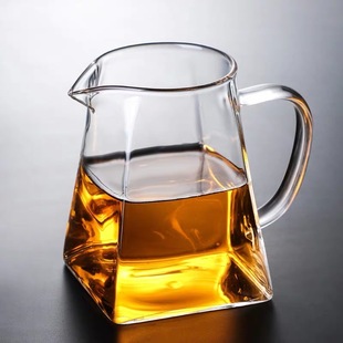 Side Handle triangle tea dispenser high temperature resistant transparent thickened borosilicate glass fair cup tea seaweed handle glass tea cup