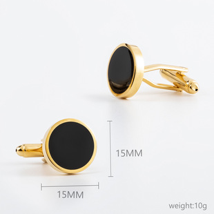 In stock new electroplated gold round flat enamel copper cufflinks foreign trade Men's Classic business cufflinks wholesale