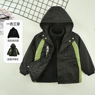 Boys' CUHK Children's Clothes Three-in-One fleece-lined Detachable Autumn and Winter Cotton Thickened Coat 2025 New