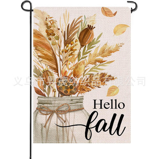 Cross-border New Autumn Garden Flag Pumpkin Maple Leaf Cat Outdoor Courtyard Decorative Linen Double-sided Flag