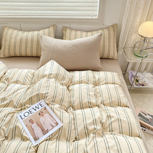 Class A maternal and infant grade double-layer yarn washed cotton four-piece set four-season small fresh printing dormitory single quilt cover wholesale