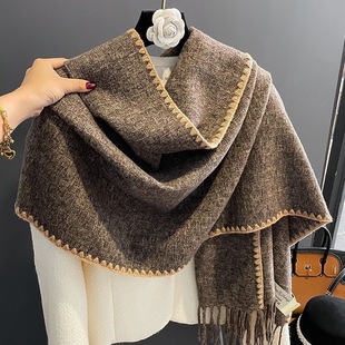 2024 new atmosphere South Korea heroine tassel warm cashmere fashion thick student shawl scarf dual-purpose