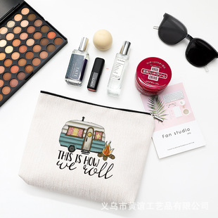 Camping cosmetic bag waterproof cotton and linen zipper bag cosmetic accessories storage bag travel toiletries storage bag