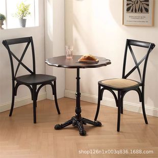 American Pastoral Retro Dining Table and Chair Solid Wood Middle Ancient Cafe Baking Shop Bar Homestay Rattan Chair Back Fork Chair