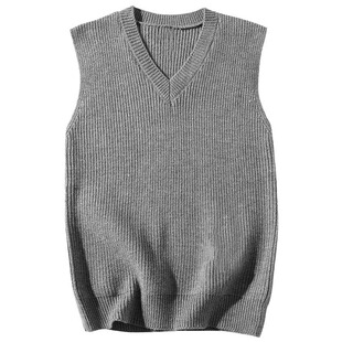 Solid Color V-neck Vest Vest Sweater Men's 2024 Autumn New Loose Knitted Waistcoat Casual Trend