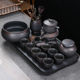 High-grade Purple Pottery Automatic Tea Set suit Household Lazy Rotating Stone Mill Teapot Kung Fu Tea Cup Tea Meeting Artifact