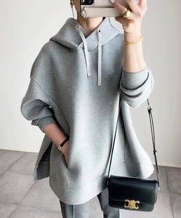 Cross-border spot 2022 autumn and winter New Japanese and Korean style hooded hem side zipper loose slim fashion women