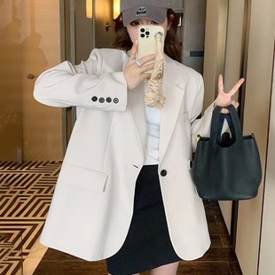 Beige Design Sense Rear Split Small Suit Women's Spring 2025 New Korean Style Loose Small Men Fashion Suit Jacket