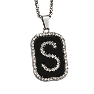 2025 new diamond 26 English letters pendant necklace men Europe and the United States hot selling black stainless steel sweater chain women