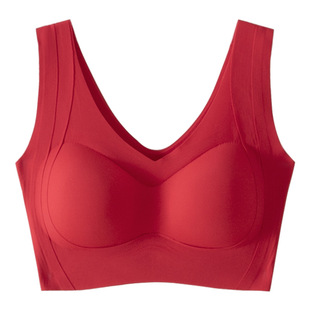 Red Underwear Women's Small Chest Thickened Push-up Showy Bride's Wedding Year Vest Fixed Cup One-piece Bra