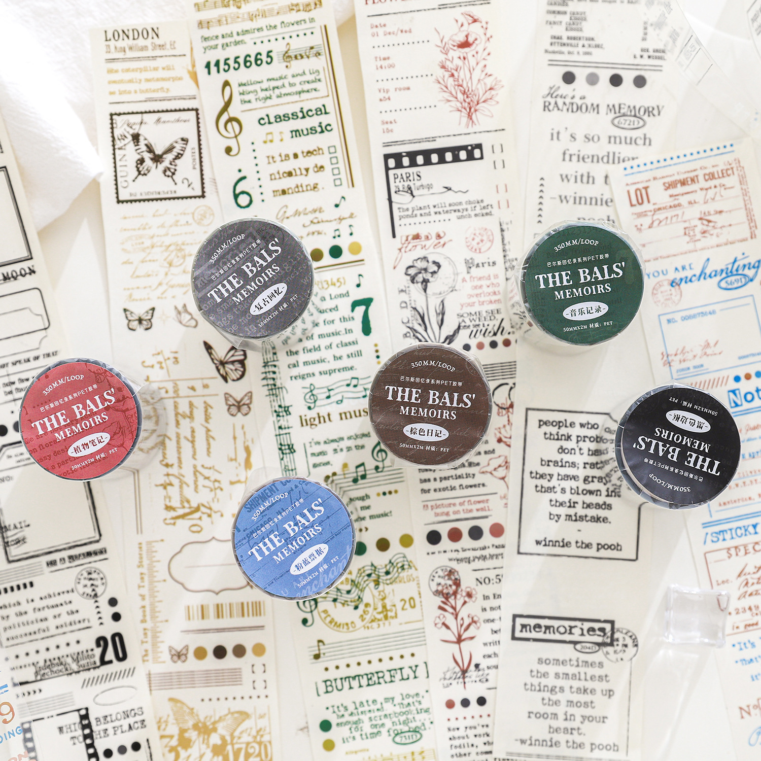Paper Trace Pet Tape Bals Memoirs Series Vintage Transparent Base Journal Collage Decoration Material Stickers 6 Styles