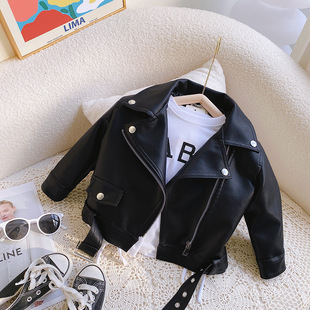 Very fish children's coat 2024 spring and autumn new boys and girls motorcycle short leather jacket fleece-lined RQ315