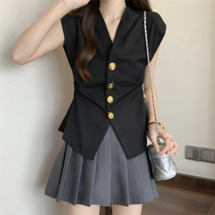 European Acetate Satin Short-Sleeved Shirt for Women Summer Plus Size Fat mm Waist-Covering Belly V Neck Sleeveless Top