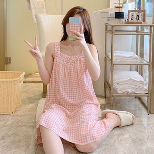 New Summer plus size Print, Solid Color Nightgown Cute Sweet Woman Pajamas Cotton Silk Sweet Faux Pure Silk