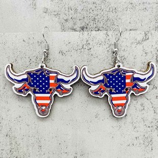 U.S. Independence Day Earrings Flag LOVE Sunflower Eagle Wooden Earrings Blue Glitter Earrings European and American Cross-border