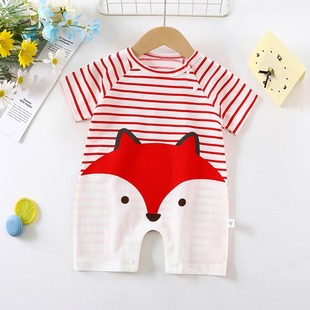 Children's Summer Baby's Short-sleeved Cotton Cartoon Baby's Climbing Wear Thin Air-conditioning Clothes Pajamas Short Hakka Clothes