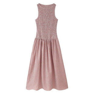 European and American red lattice winter new women's 2025 long midi sleeveless dress