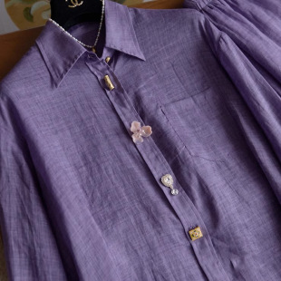 Pre-Sale Beautiful Hibiscus Purple! Western and Comfortable Metal Flower Button Single Flap Pocket Pants Ramie Shirt Shorts