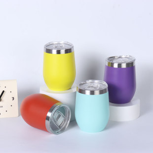 Amazon 12oz Eggshell Cup 304 Stainless Steel Egg Cup U-Shaped Red Wine Glass Double-Layer Vacuum Creative Thermos Cup