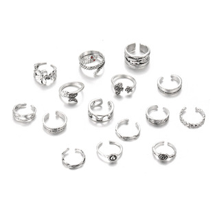 Cross-border new foot ring foot decoration personality retro snake butterfly bee flower opening 15 pieces set foot ring wholesale