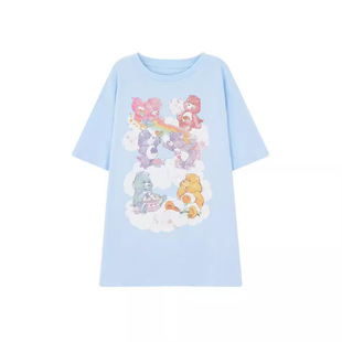 2025 New Blue Bear T-shirt Short-sleeved Loose Top Internet Popular Women's Ins Super Popular Casual Mid-length T Summer