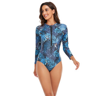 2023 New One-piece Swimsuit Women's Sexy European and American Sports Long Sleeve Printed AliExpress Cross-border Foreign Trade Surfing Swimsuit