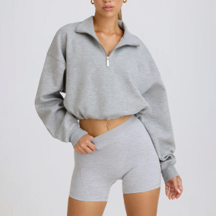 Cross-border Autumn and Winter Half-zipper Collar Sweatshirt Women's Loose Casual Yoga Clothes Long-sleeved Top Fitness Clothes Sports Jacket