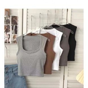 301# Summer New Style Women's One Cup with Chest Pad Square Collar Wide Shoulder Vest