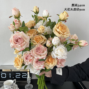 French-style roasted edge multi-head rose table flower flower holding flower fake flower bouquet ornaments bionic flower dried flower
