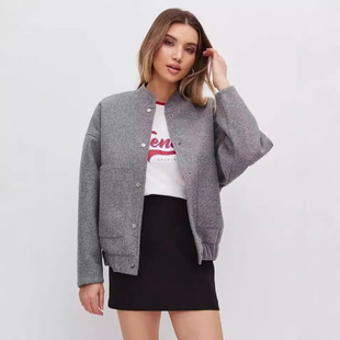 Cross-border Amazon 24 Autumn New Women's Simple All-match Tuyere Pocket Loose Aviator Jacket Coat