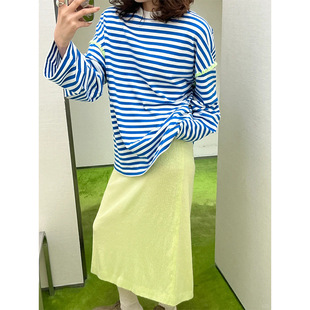 Colorful Shell Embroidered Edge Classic Striped Long-sleeved T-shirt 2024 Autumn and Winter New Women's Loose Casual Knitted Top